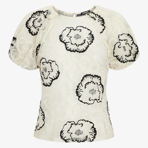 Express Floral Embroidered Lace Puff Sleeve Top, XS